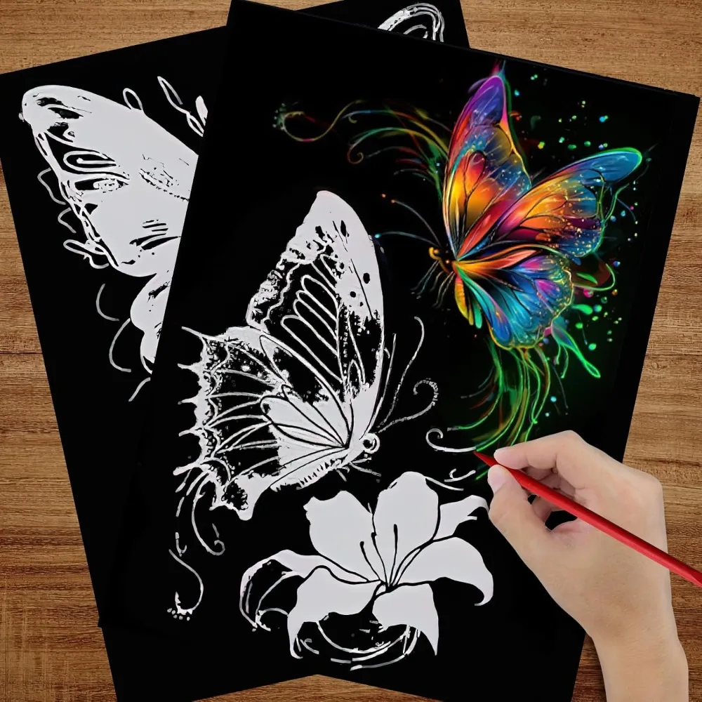 Tiener kraskunst, mooie nachtscène krasschilderijen, regenboog kraspapier die in het donker leuchtt