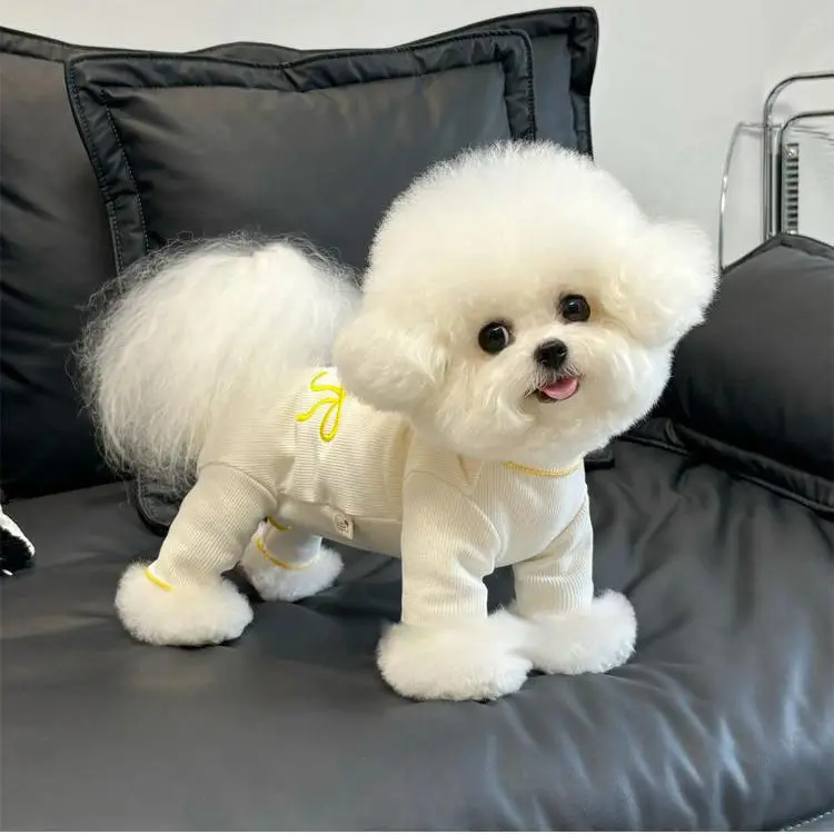 Pet Autumn Winter Velvet Embroidered Bow Four Legged Belly Wrap Teddy Belly Protection Home Clothing Pajamas Puppy Clothes