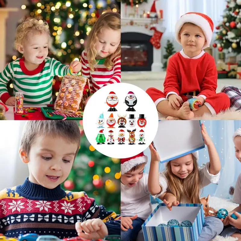 Christmas Wind Up Toys Cartoon Kids Clockwork Toys 12X Portable Children Toys Holiday Fidget Toy For Home Kindergarten Home