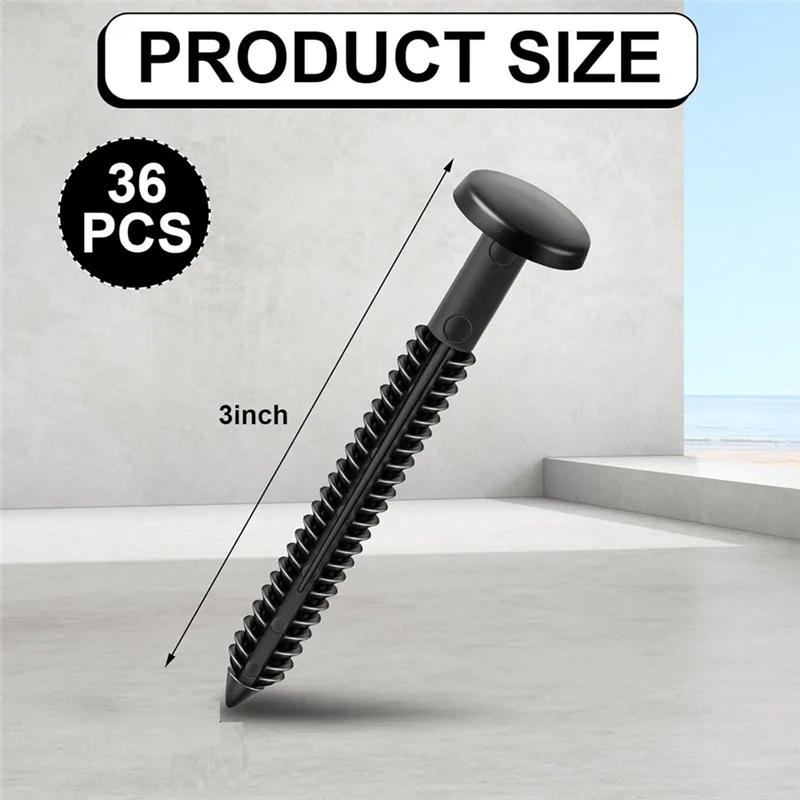 ABJI-36Pcs Black 3 Inch Vinyl Shutter Fastener Window Pegs Screws Panel Lok Pin Spikes Anchor