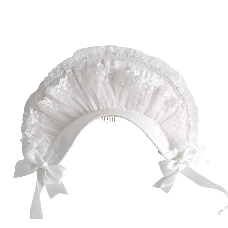 오리지널 핸드메이드 인형 화이트 빈티지 스몰 탑햇 로리타 레이스 보우 헤드밴드 여성용 스윗 KC 보닛 모자 액세서리