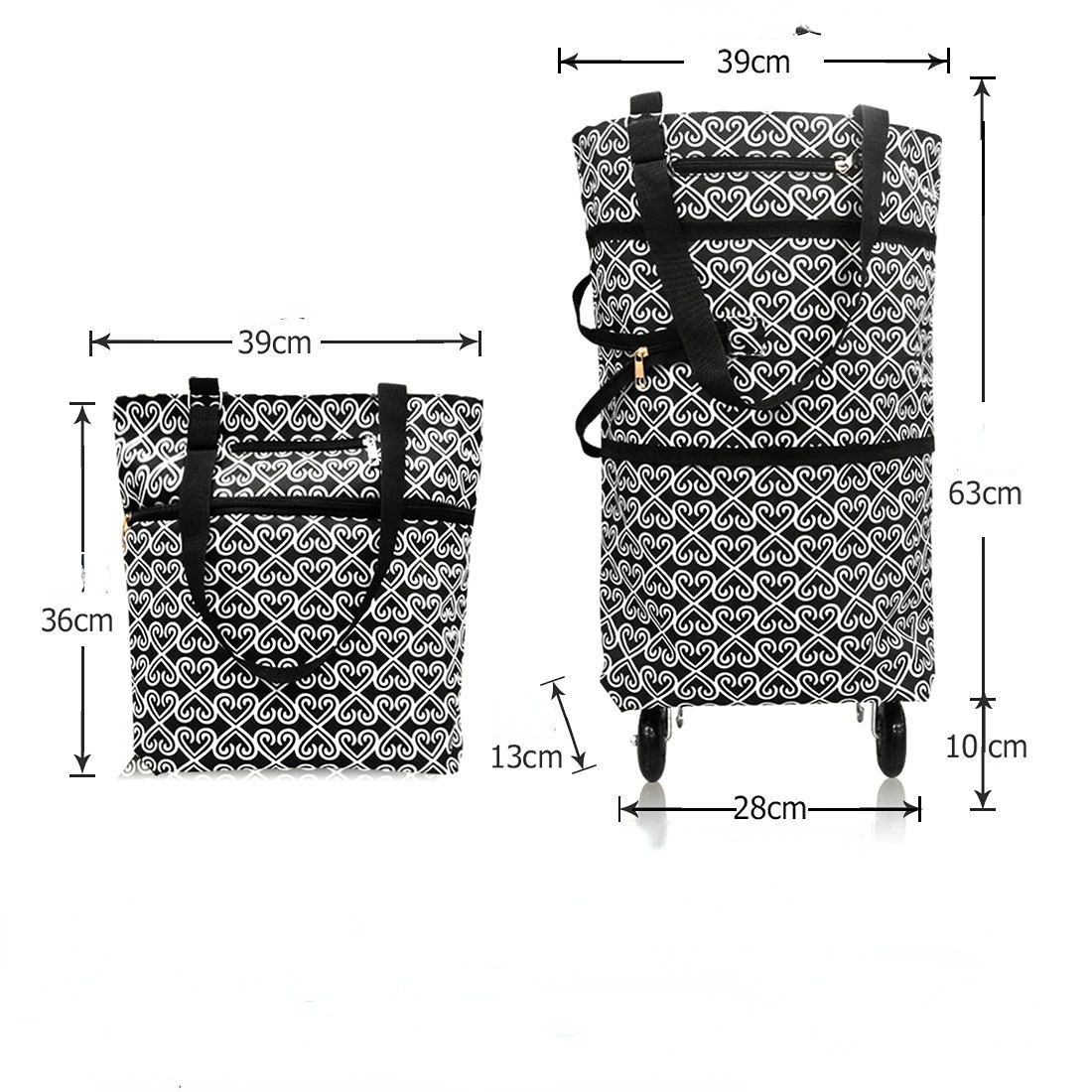 Folding Shopping Pull Cart Trolley Bag with Wheels Foldable Shopping Bags Reusable Grocery Vegetables Bags Organizer Storage Bag