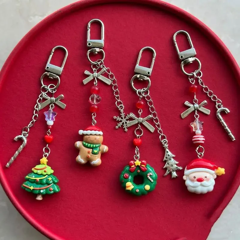 Cute Cartoon Christmas Tree Santa Claus Keychain Kawaii Backpack Handbag Decorative Pendant Mobile Phone Rope Decoration
