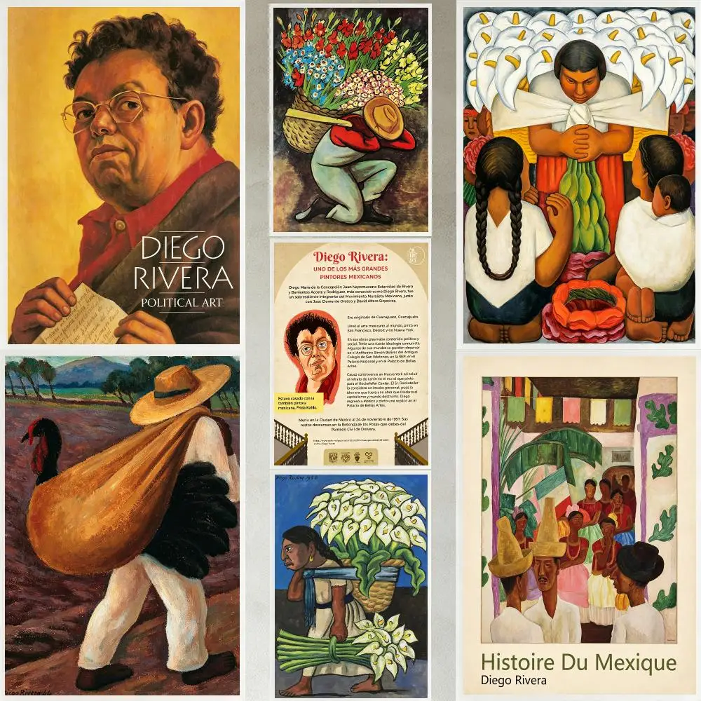 art Diego Rivera Poster Poster HD Waterproof Self-adhesive Art Print Wall Decor for Bedroom Living Room Gift