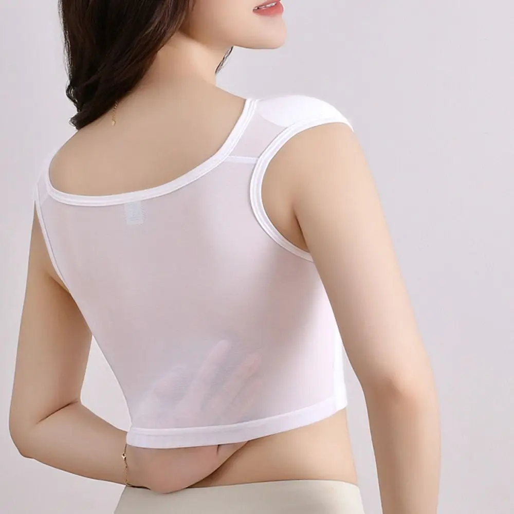 Solid Mesh Flat Breast Binder Bustier Shockproof Shapewear Shoulder Pad Chest Binding Underwear Slim Fit Tank Top Shapers Girl