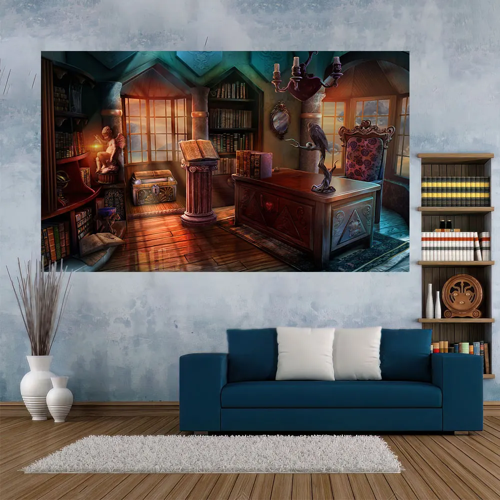 

Magic Library Printed Wall Hanging Tapestries Magical Background Cloth Art Aesthetic Home Decorative