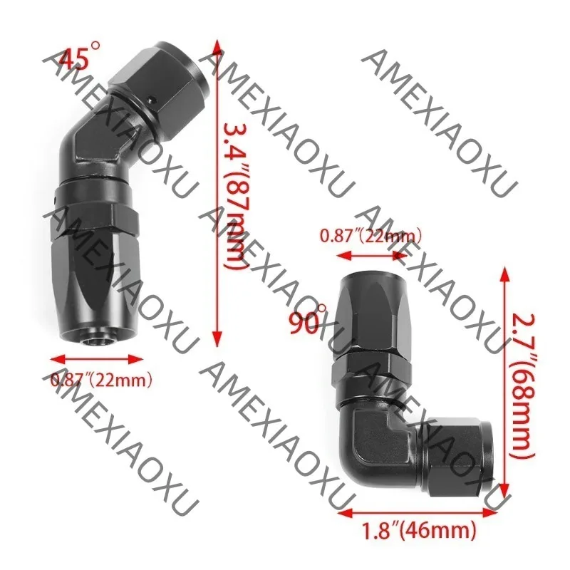 Straight 45 Degree 90 Degree Aluminum AN4 6 8 10 12 16 Forged Type Swivel Hose End Fitting Adapter Oil Cooler Fuel Line