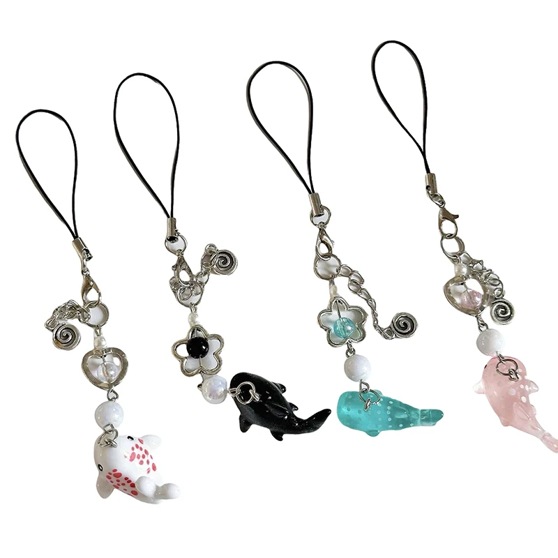 1PC Sommer handgemachte Perlen Welle Punkt Hai hängen Anhänger Charme Schlüsselanhänger süße Simulation Marine Leben Telefon Kette