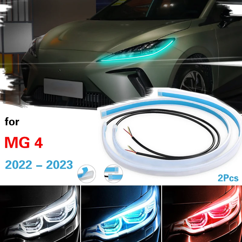 

2pcs Car LED DRL Ultra-thin Daytime Running Lights Flexible Waterproof For MG MG4 2022-2023 Auto Turn Signal Brake Side Light