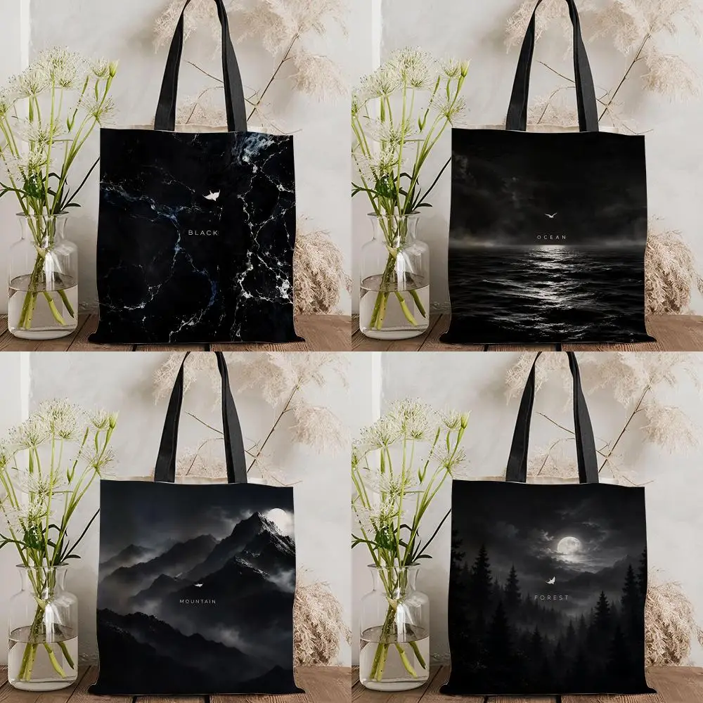 Minimal Dark Nature Urban Visual Storage Bags Canvas Tote Bag Women Large Capacity Reusable Eco Shopping Shoulder Handbag