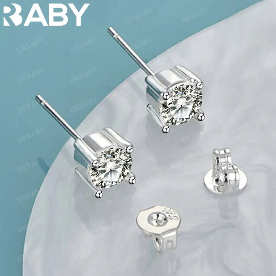

URBABY 925 Sterling Silver Zircon Block Earrings Stud Earrings Fashion Jewelry Charm Grace Noble Wedding Accessories