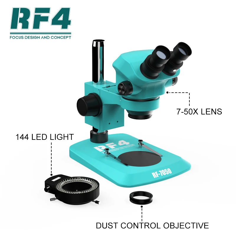 RF4 7-50X Continuous Magnification Observation BGA Welding Jewelry Binocular Stereo Zoom Microscope RF7050