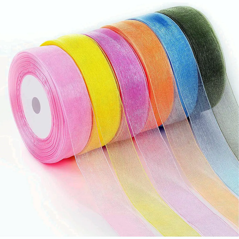 10 Yards Sheer Chiffon Ribbon Organza Satin Ribbons For DIY Crafts Gift Wrapping Decoration Wedding Bouquets Wreath Lace Fabric