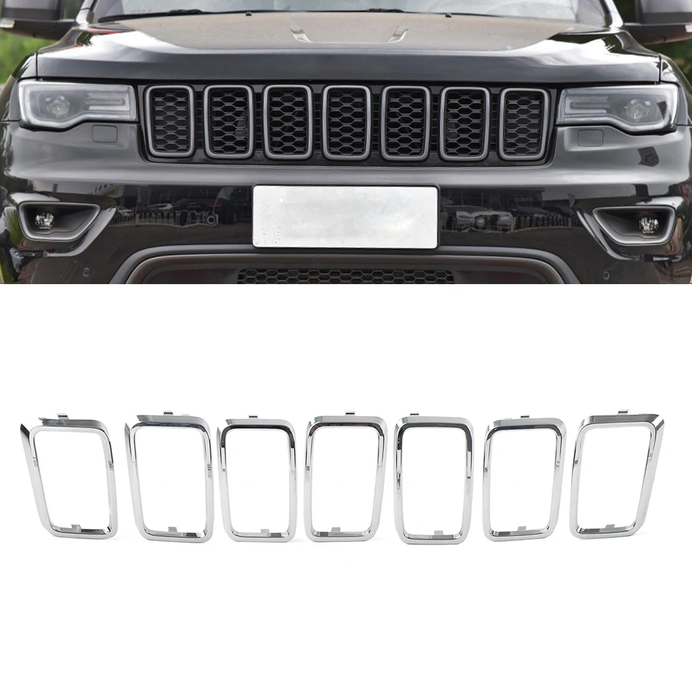 7 Pcs Car Chrome Front Grille Cover Grill Ring Inserts Frame Trims Kit For Jeep Grand Cherokee 2017 2018 2019 2020 2021