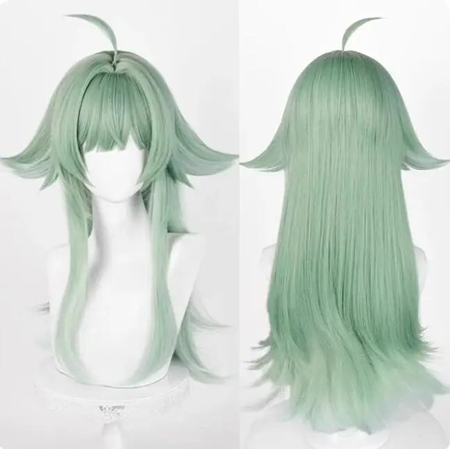 Peluca sintética larga y recta verde Anime Game Cosplay, resistente al calor, fiesta