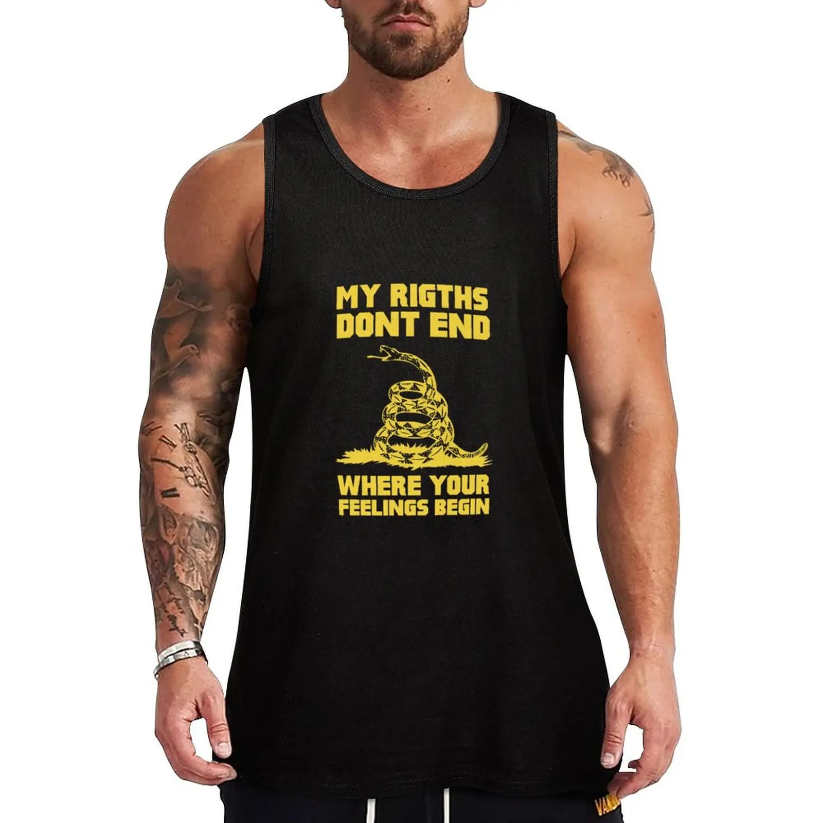 My Rights Dont End Where Your Feeling Begin gadsden - yellow Tank Top Men's fitness t-shirt Men's t shirt