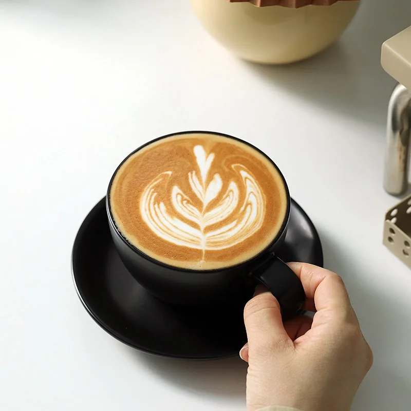 Vintage Matte Ceramic Coffee Mug Set with Saucer 300ml, Solid Color Latte Art Cup for Afternoon Tea, Home Kitchen Drinkware Gift
