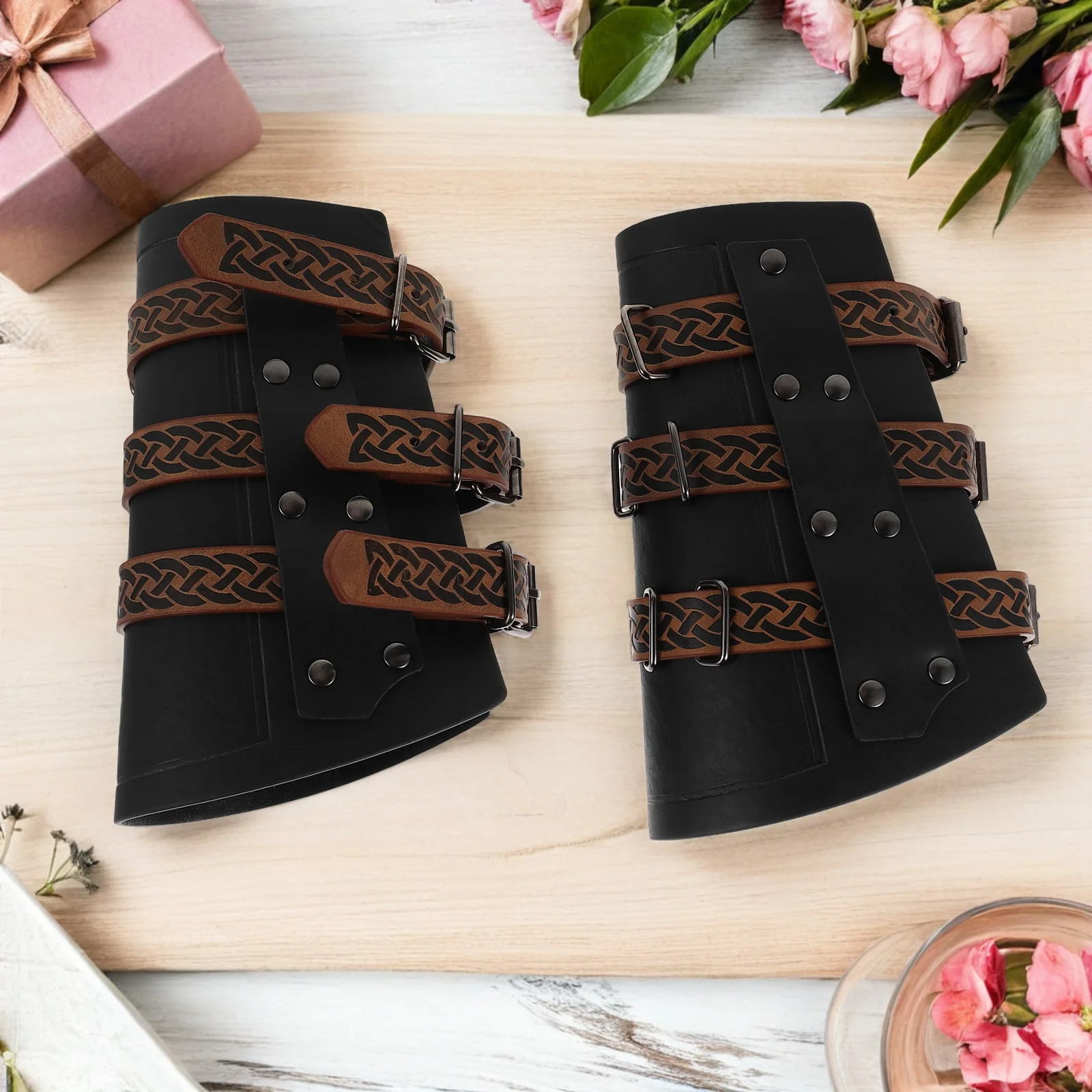 

3 Pcs Medieval Style Accessories Belt Accessory Bag Embossed Pu Pouch Arm Bracers for Cosplay Nordic Events