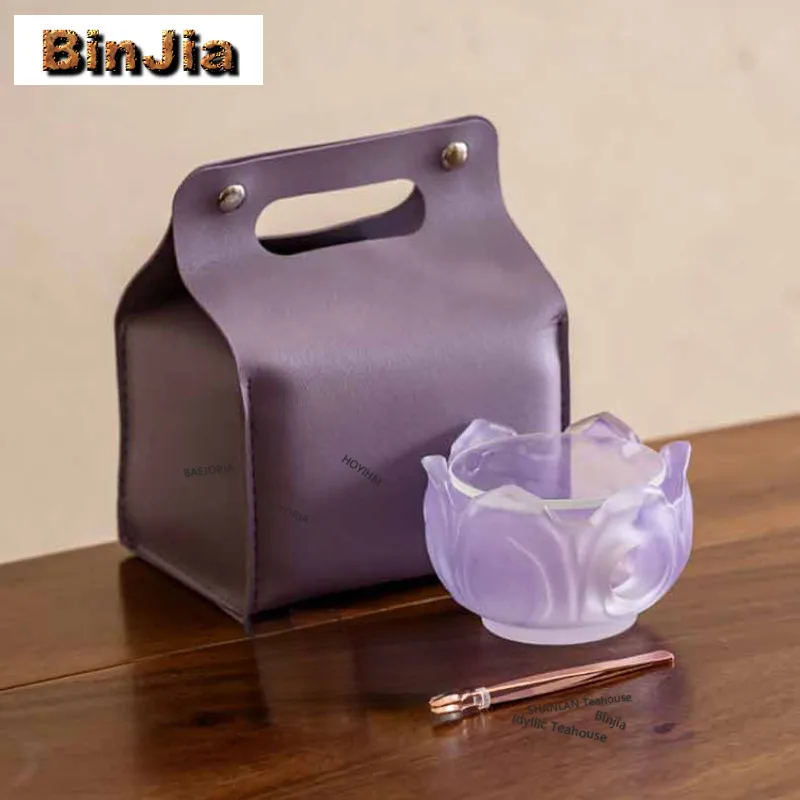 Coloured Glaze Glass Lotus Tea Warmer Holder Alcohol Burner Stove Kettle Stand Baked Milk Jar Carbon Furnace Tableware Ornaments