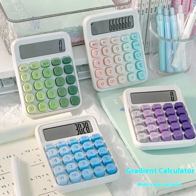 Large Lcd Display Calculator Big Round Button Cute Candy Colored 12 Digit Mechanical Calculator Suitable For School Office