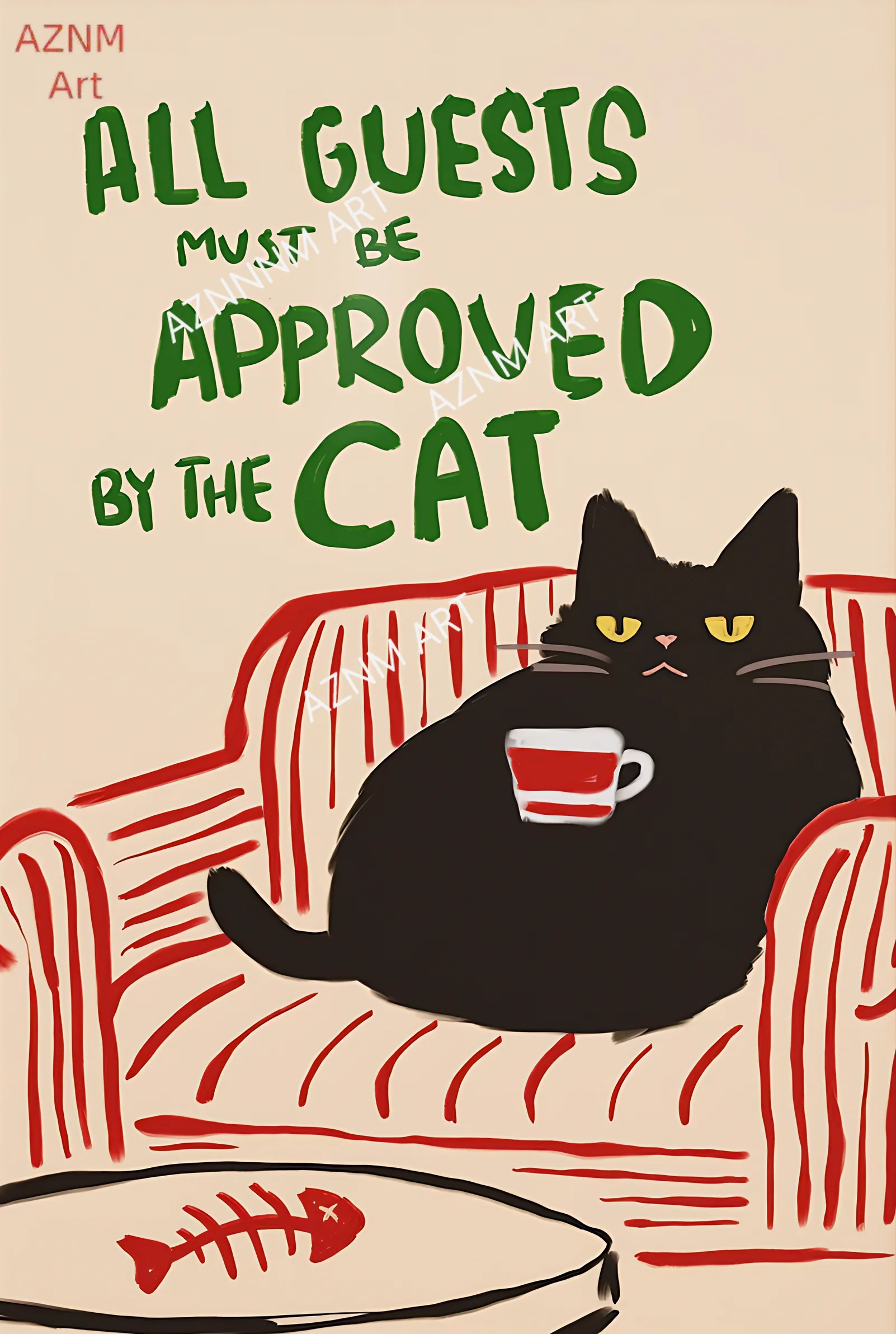 Living Room Decor Canvas Print Abstract Cats - Funny _All Guests Must Be Cat Approved_ Home Decor, Wall Art Prints and Posters