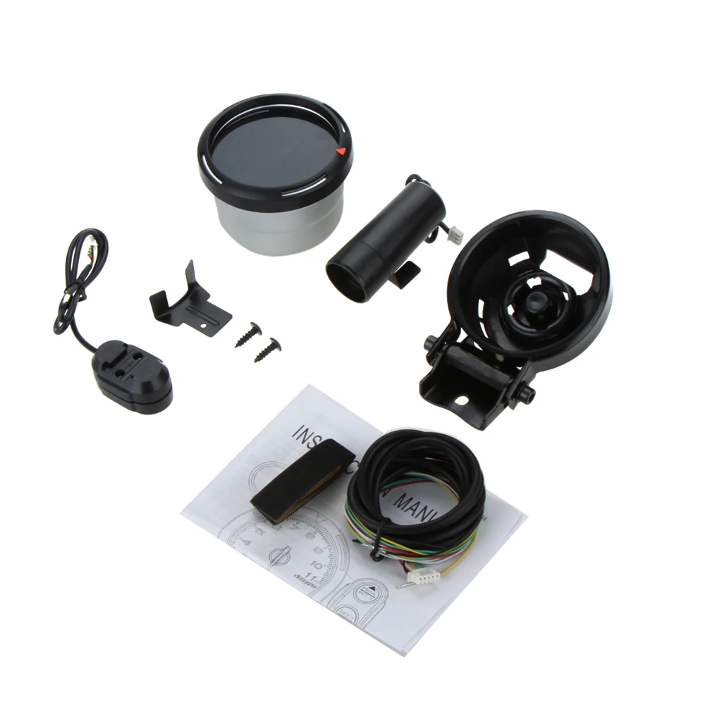 

3,5-дюймовый комплект тахометра с указателем, синий светодиодный дисплей с указателем, тахометр, автомобильный датчик, черное зеркало, серебряное кольцо