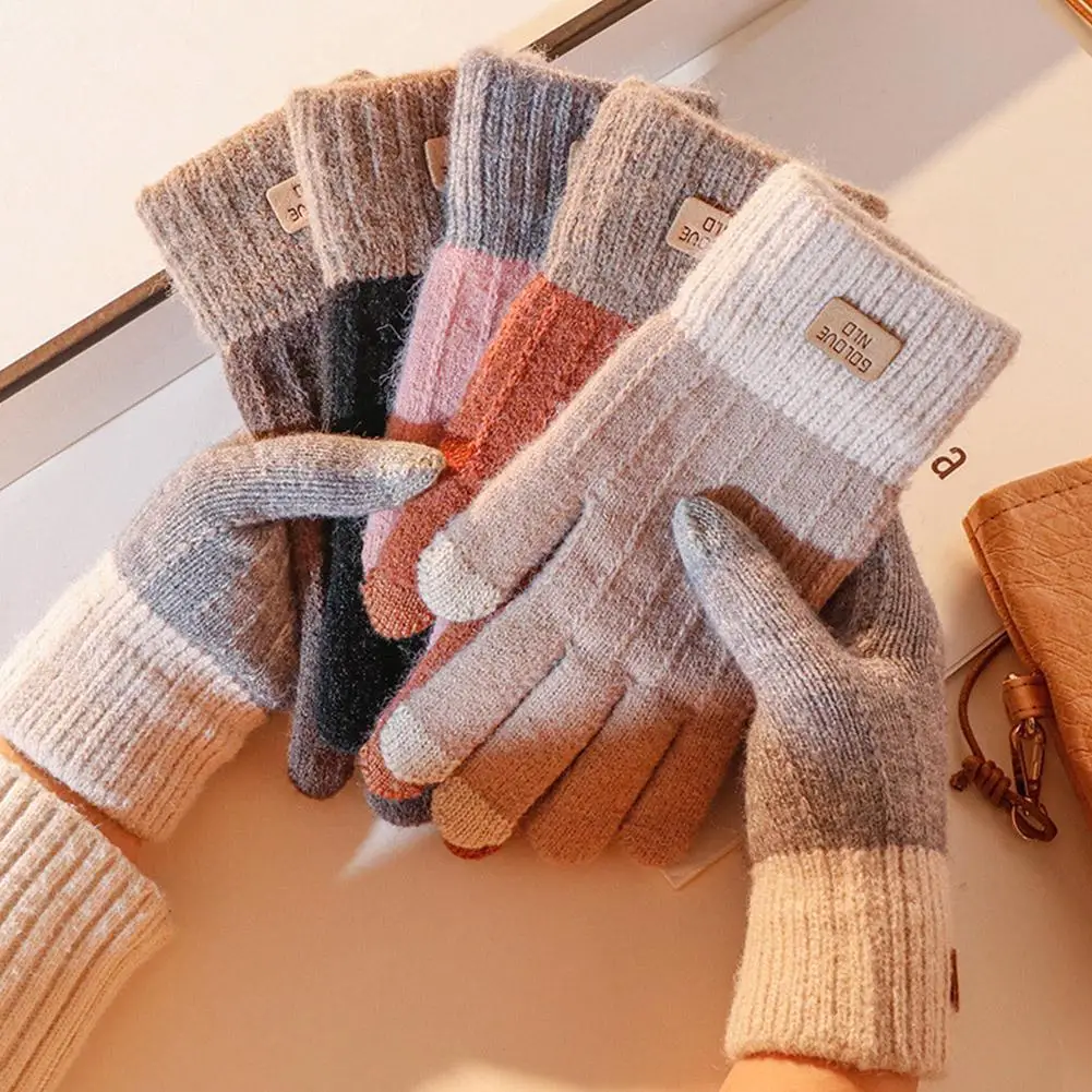 Winter Touchscreen Handschoenen Vrouwen Mannen Warm Stretch Gebreide Wanten Imitatie Wol Volle Vinger Guantes Vrouwelijke Gehaakte Luvas Dikker