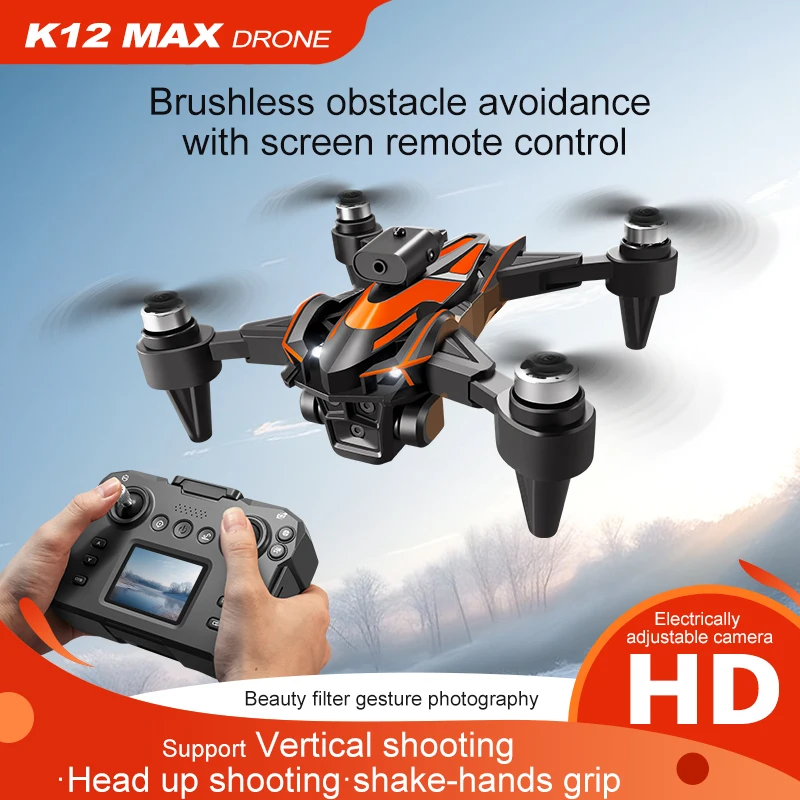 K12 Max RC Drone 8K HD Camera Brushless Motor 360° Obstacle Avoidance With LCD Screen Foldable Quadcopter Dron RC Toys