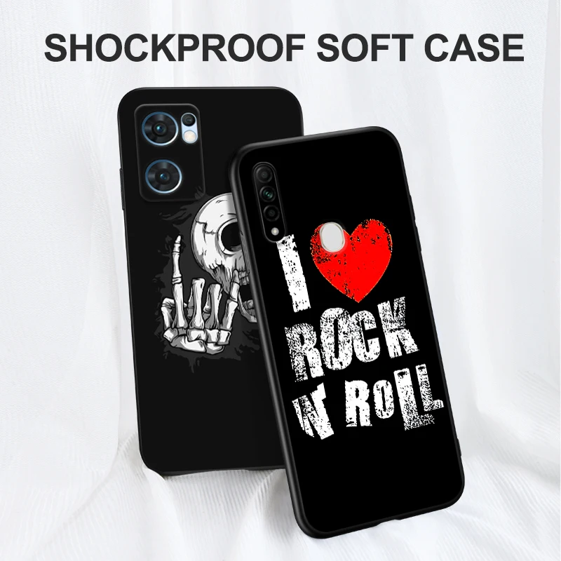 Black Tpu Case For OPPO Reno 6 5 3 4 4Z 4F SE 5F 5Z PRO PLUS lite 6 6z  4G 5G Rock Roll Skull