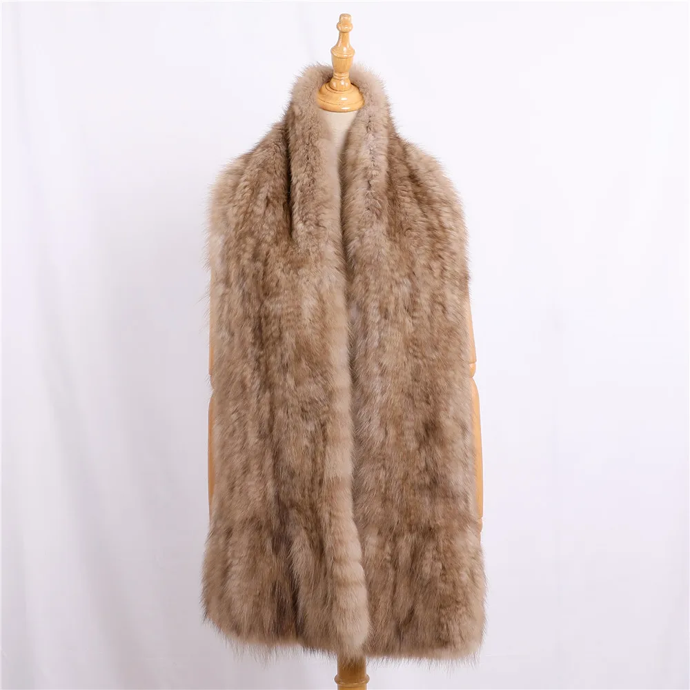 Top Quality Women\'s 100% Real Sable Fur Knitted Scarf Natural Mink Fur Wraps Scarves Lady Fahion Winter Wraps Girl Scarf Solid