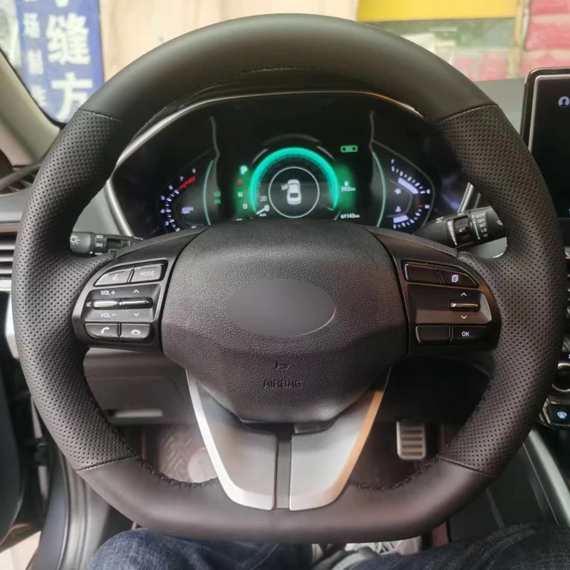 Braiding Car Steering Wheel Cover Black Micro Fiber Leather for 2019 Hyundai IONIQ Interior Accessories