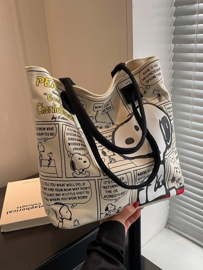 Disney Snoopy Cartoon Canvas Bag Women's Summer 2024 New Trendy Cartoon Large Capacity Portable Versatile Shoulder Tote Bag