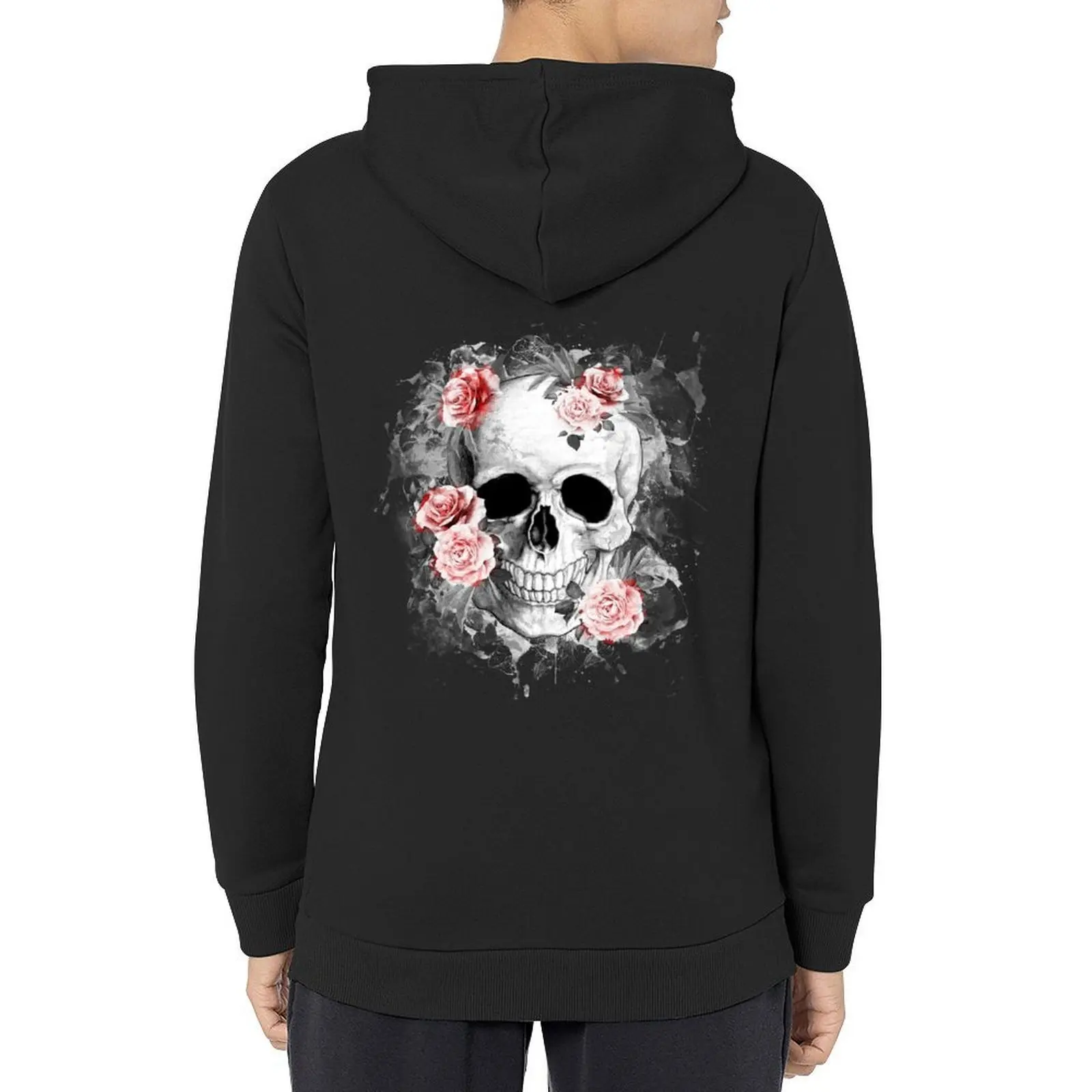 

Skull human anatomy floral, black red watercolor roses Hoodie mens clothing anime clothing clothes for men big size hoodie