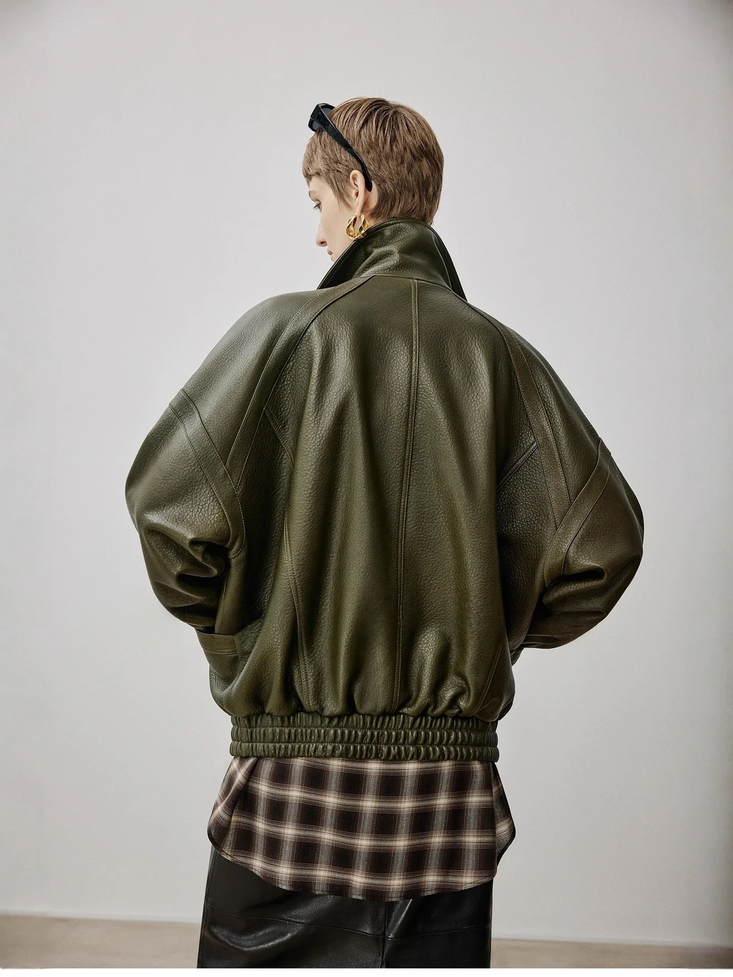 Trench da donna in pelle, pelle retrò in pelle di pecora importata, risvolto a doppio strato, linea divisoria, giacca in pelle silhouette