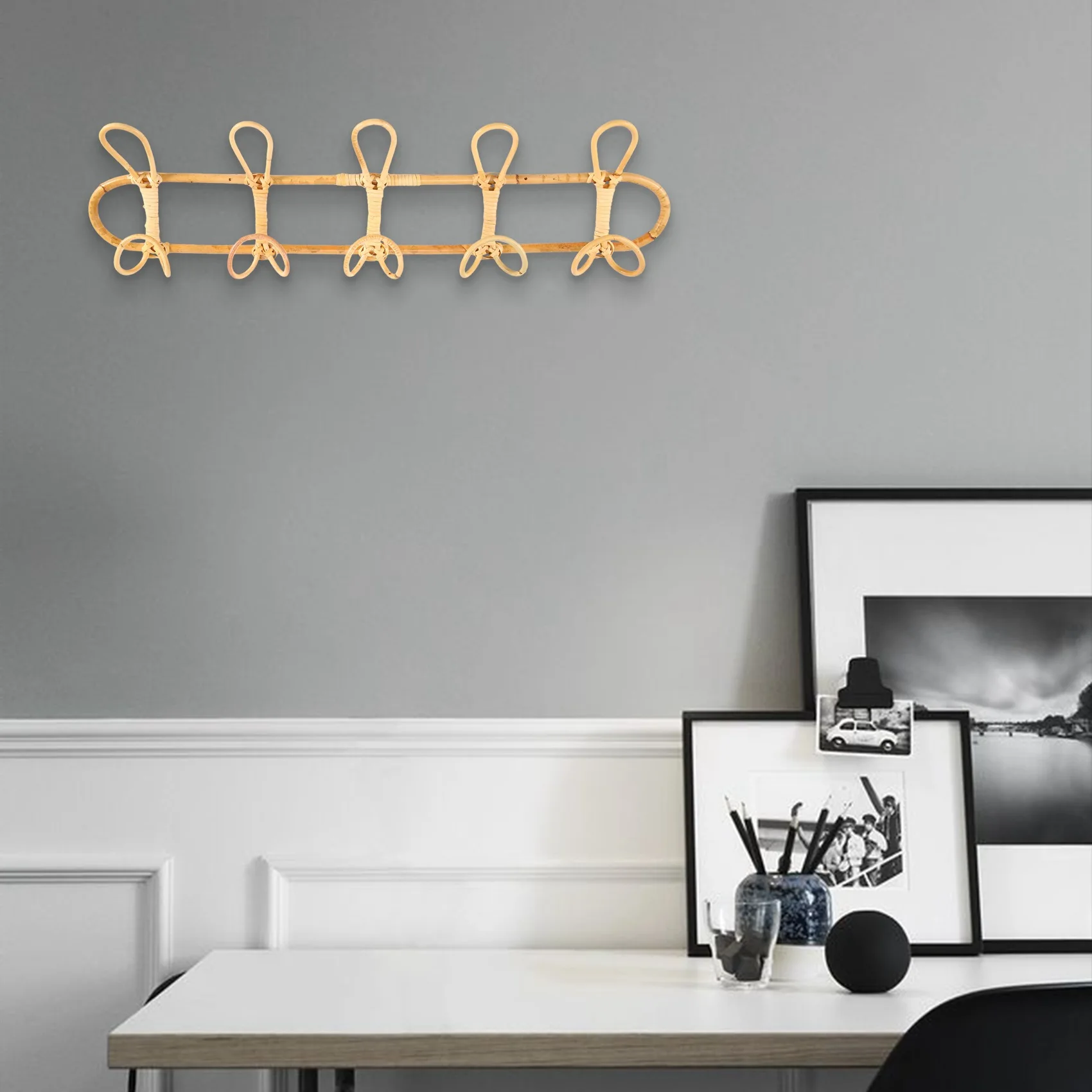 

AB39-Large Rattan Wall Hooks Clothes Hat Hanging Hook Crochet Cloth Holder Organizer Hangers Decor For Home Decor