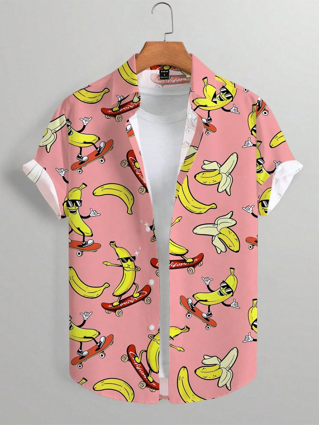 Men's lapels party shirt casual short-sleeved summer novel banana 3D animation printed shirt men's clothing tops