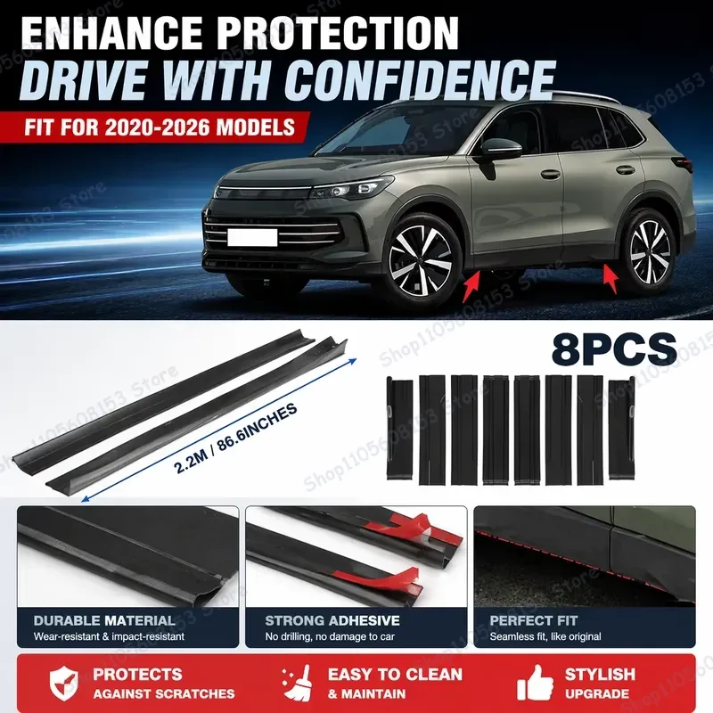 For Volkswagen Tiguan AD BW 2020 2021 2022 2023 2024 2025 2026 aerodynamic side skirt extension lip racing spoiler sport body