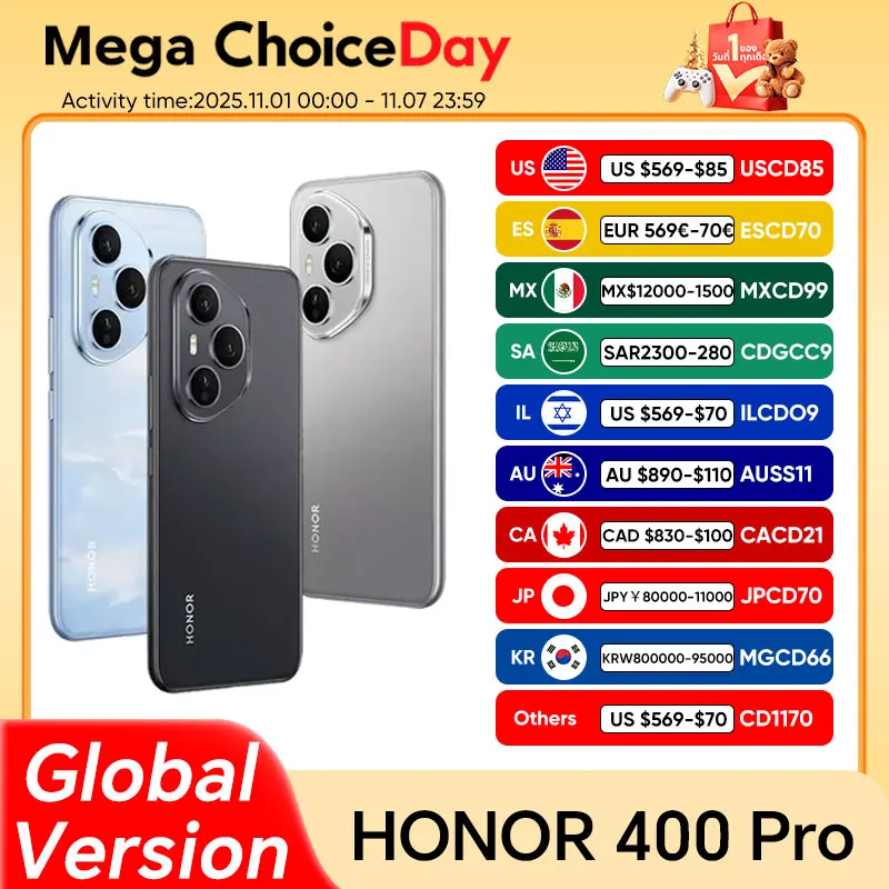 HONOR 400 Pro Global Version 5G Smartphone Snapdragon 8 Gen 3 6.7'' AMOLED Screen 6000mAh Battery 100W Wired 50W Wireless e-SIM