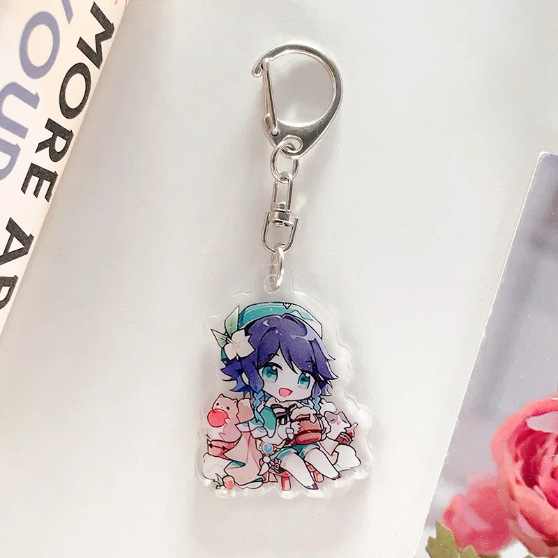 Game Impact Diluc Tartaglia Ganyu Hutao Xiao Barbatos Venti Zhongli Cosplay Keychains Acrylic Anime Pendant Xmas Gift