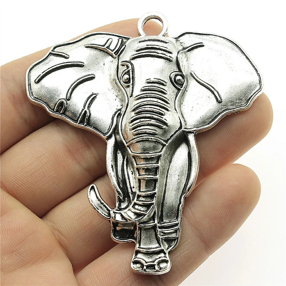 WYSIWYG 1pcs 71x63mm Big Elephant Pendants Antique Silver Color Elephant Pendants Charms Large Elephant Charm