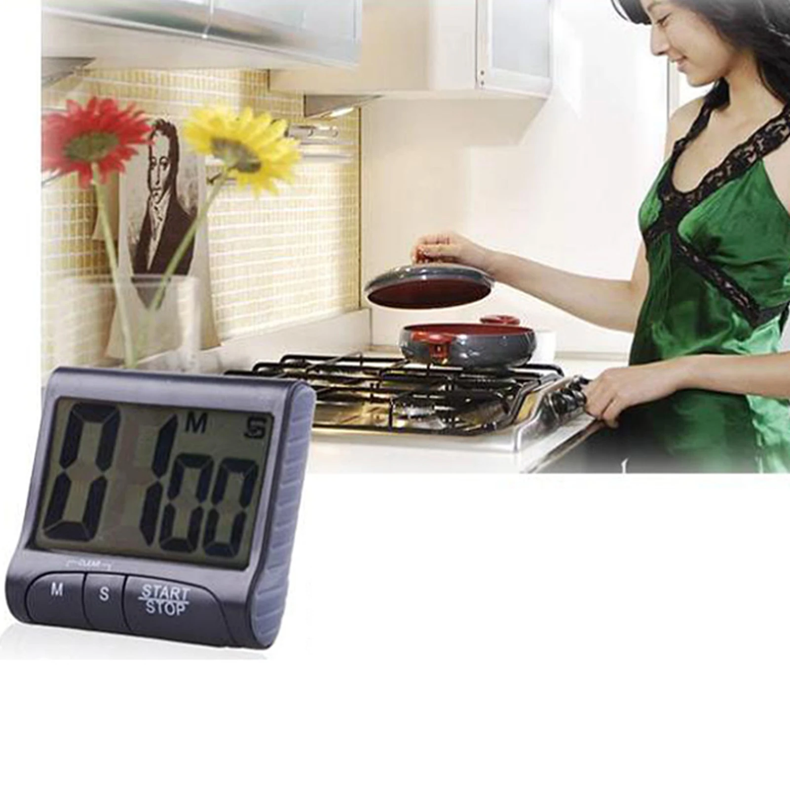 Digital Kitchen Timer Display with Strong Magnet Back Stand Hanging Hole Loud Alarm LCD Cooking Clock for Workout Baking Egg