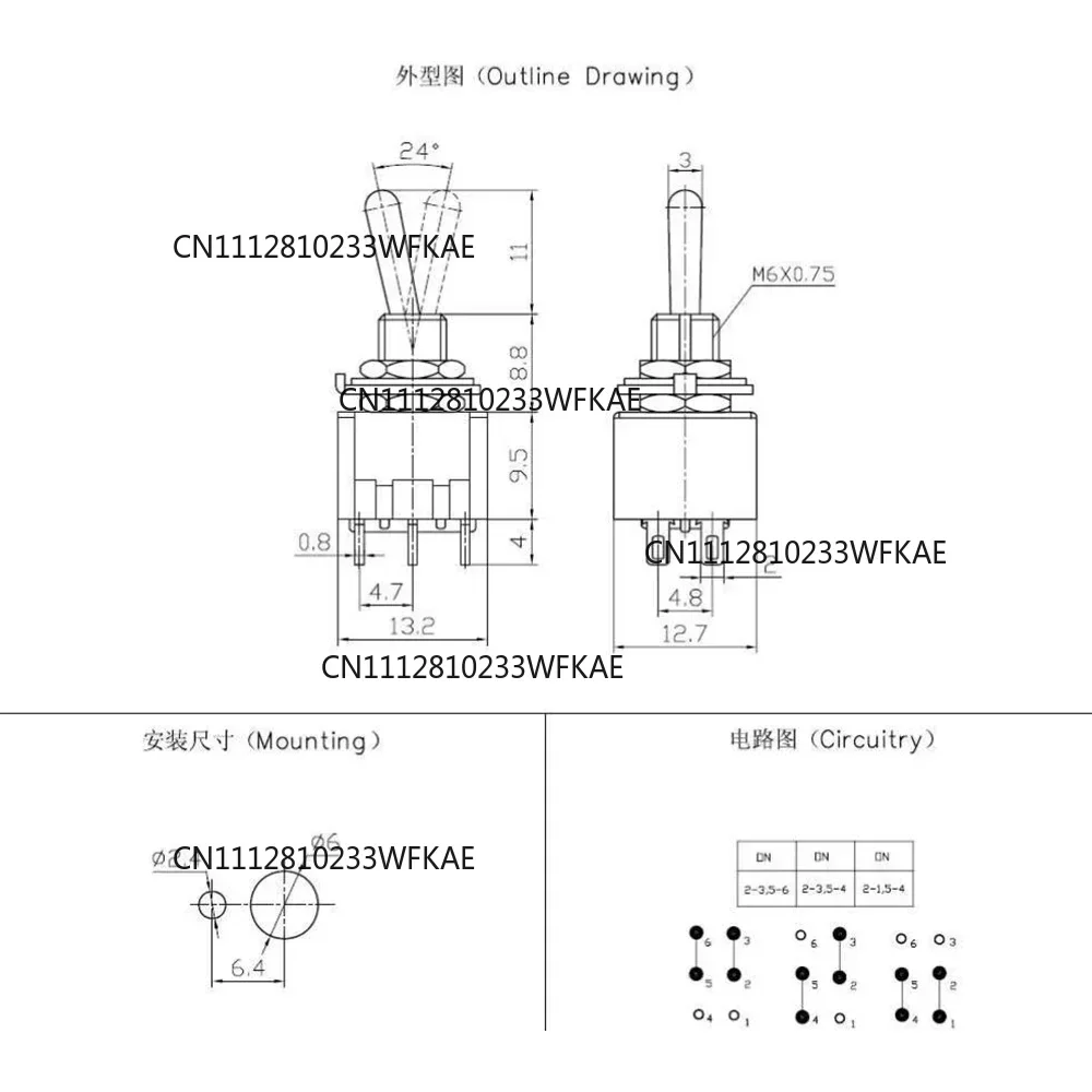 10 packs of three gears, double knife 6mm, guitar mini rocker toggle switch for car motorcycle