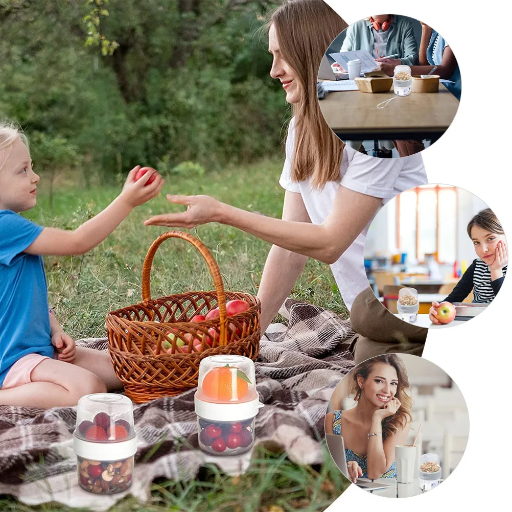 

2 Sets Fresh-keeping Sealing Box Portable Double-layer Food Can Yogurt Cup Oatmeal Container Crisper Plastic Bento Carrier