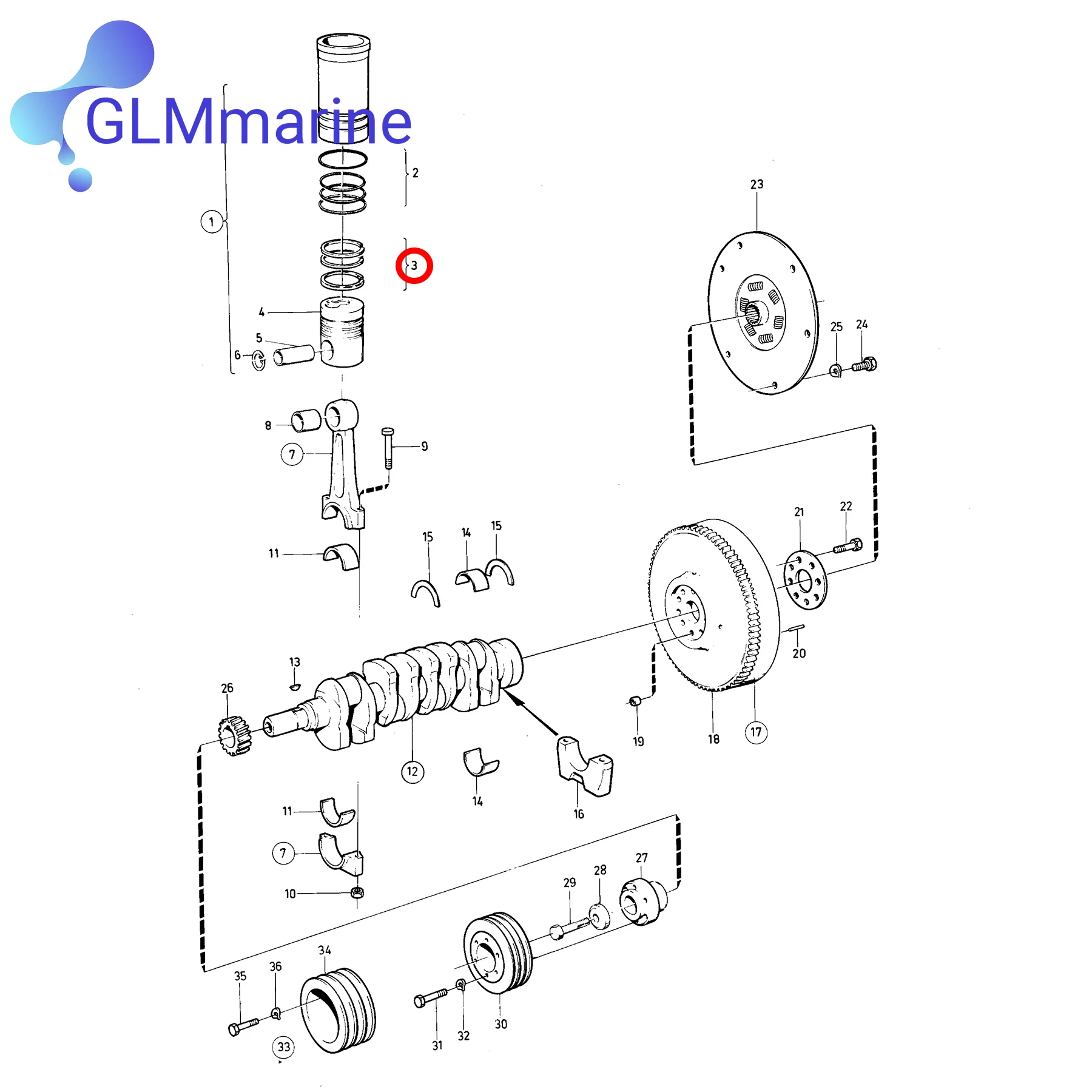 Piston Chamber Ring Kit 275350 for Volvo Penta AD AQAD MD TAMD TD TMD 30 31 40 41 A B D Series Marine Gas & Diesel Engine 275326