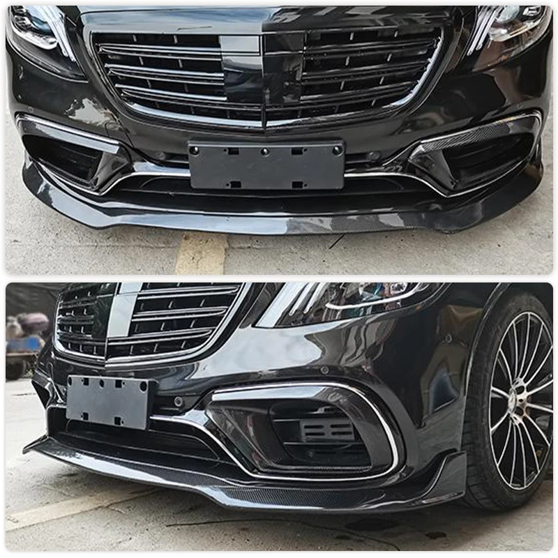 Car Front Bumper Lip Spiler for Benz S Class W222 S63 AMG 2018UP Front Lip Chin Protector Spoiler Splitters Guards Carbon Fiber