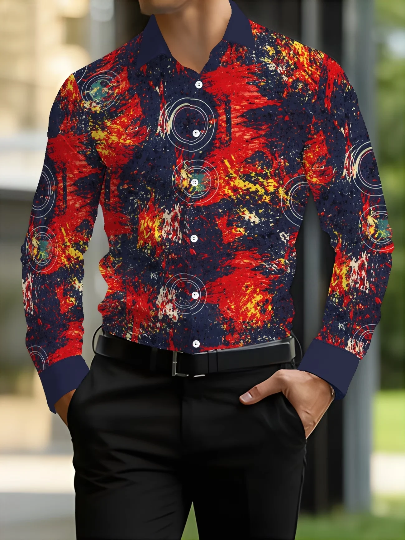 New red and green retro plaid men's long sleeved shirt with casual retro style, slim fit and versatile shirt