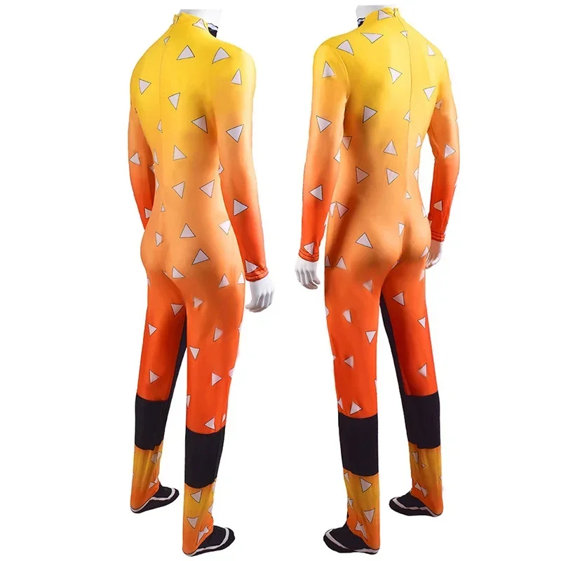 Anime Adult Kimetsu No Yaiba Cosplay Costume Agatsuma Zenitsu Zentai Fullbody Bodysuit Lycra One-Piece Suit