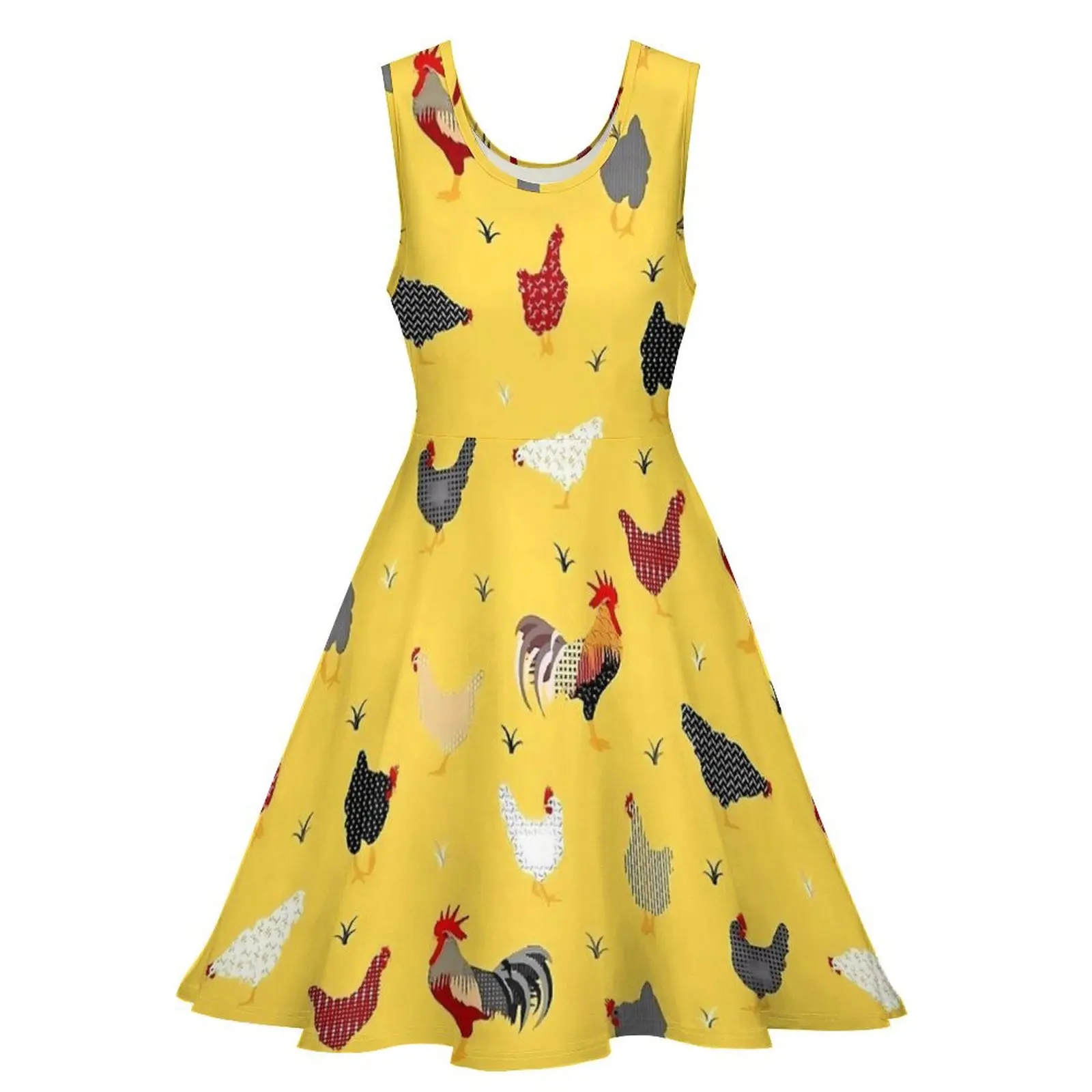 Chicken Farm Dress Animal Print Sexy Dresses Sleeveless Korean Fashion Skate Dress Women Graphic Vestidos Gift