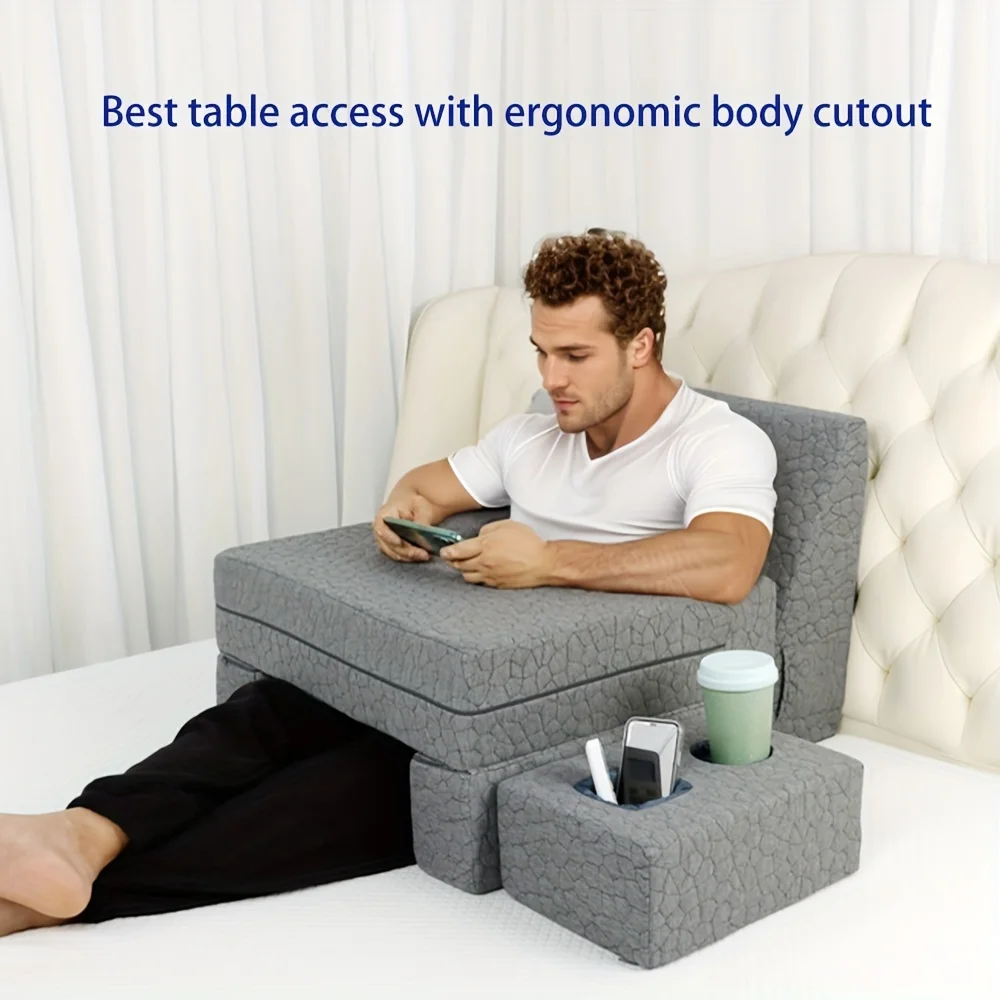 

Adjustable Reading & Gaming Wedge Pillow with Arm Rest - Multi-Purpose Gray Foam Pillow for Bed, Sofa, or Floor Use