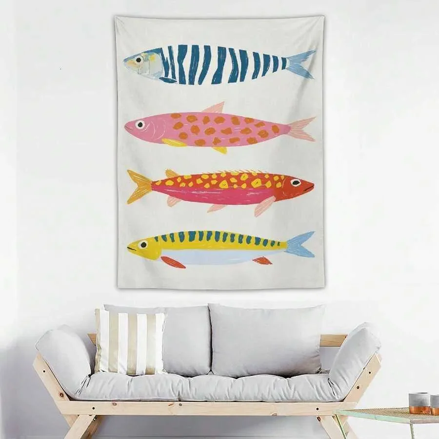11Fish Tapestries Vintage Western Wall Art Rustic Country Salmon Trout Tapestry Suitable Aesthetic Living Room Bedroom College D